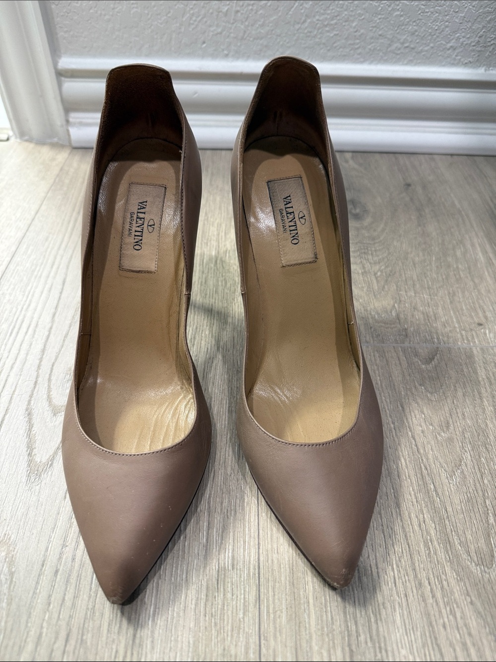 Valentino Taupe Leather Pointed Toe Pumps